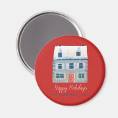 Niedliches Winter House Village Rotes Weihnachten Magnet (Vorderseite/Rückseite)