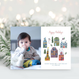 Niedliches Winter House Village Szene Foto Weihnac Feiertagskarte