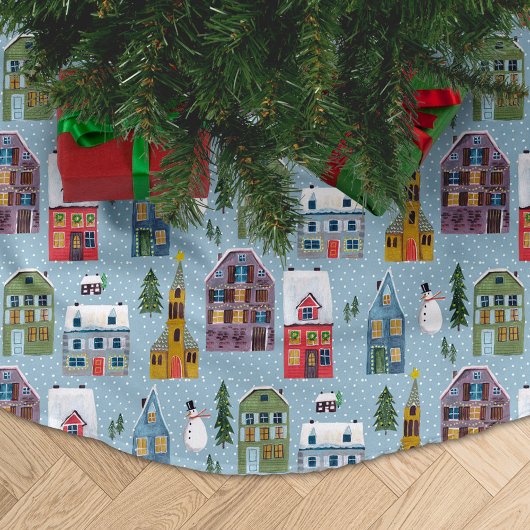 Niedliches Winter House Village Szene Weihnachtsmu Polyester Weihnachtsbaumdecke