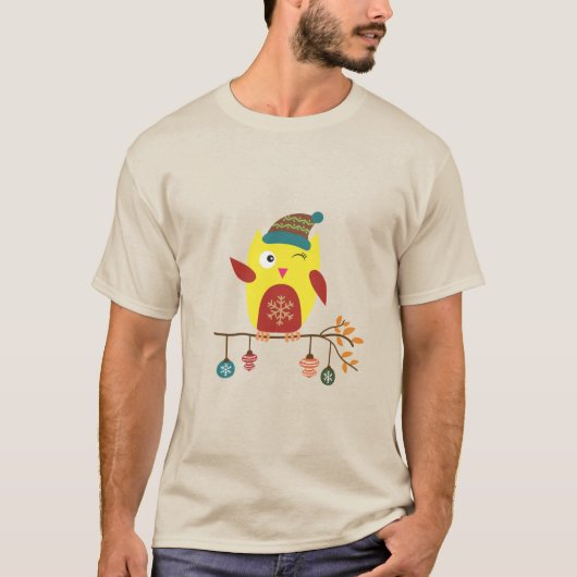 Niedliches Winter Owl Weihnachtsdesign T-Shirt (Vorderseite)