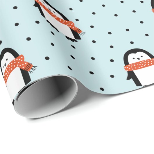 Niedliches Winter Pinguin Weihnachtswrapping Paper Geschenkpapier (Rolleneckpunkt)