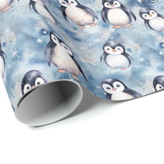 Niedliches Winter Pinguin Wrapping Paper Design Geschenkpapier (Rolleneckpunkt)