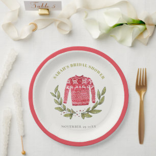 Niedliches Winter Red Green Ugly Sweater Brautpart Pappteller