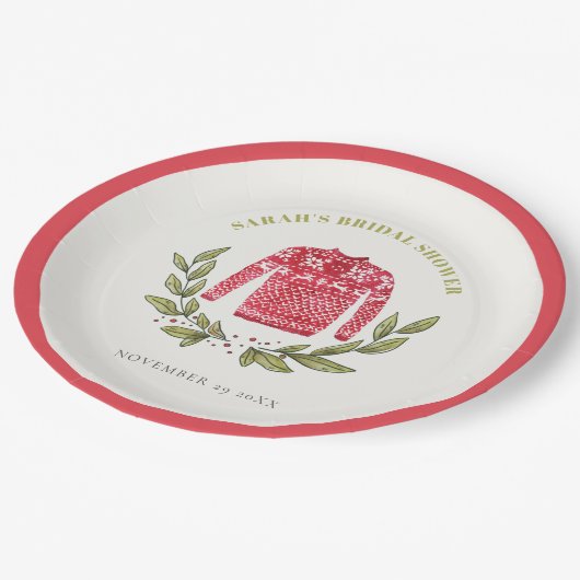 Niedliches Winter Red Green Ugly Sweater Brautpart Pappteller (Schrägansicht)