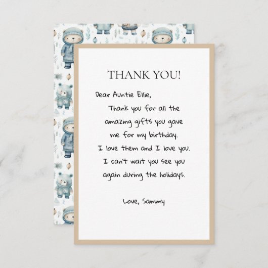 Niedliches Winter Teddy Bär Muster Dankeskarte (Vorne/Hinten)