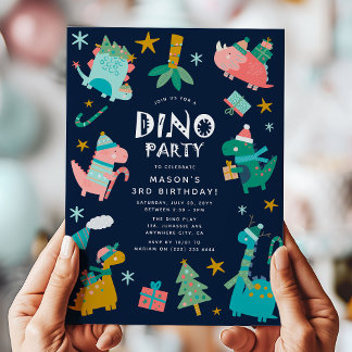 Niedliches Winter Weihnachts-Dino Kindergeburtstag Einladung