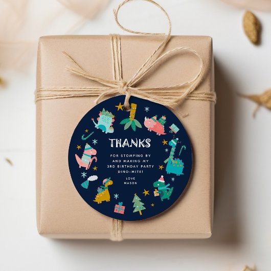 Niedliches Winter Weihnachts-Dino Kindergeburtstag Geschenkanhänger