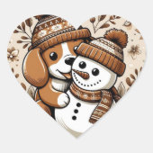 Niedliches WinterDuo: Hund in Gemustertem Hut und  Herz-Aufkleber (Vorderseite)