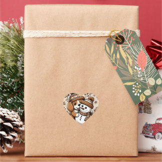 Niedliches WinterDuo: Hund in Gemustertem Hut und  Herz-Aufkleber