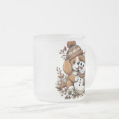 Niedliches WinterDuo: Hund in Gemustertem Hut und  Mattglastasse (VorderseiteRechts)