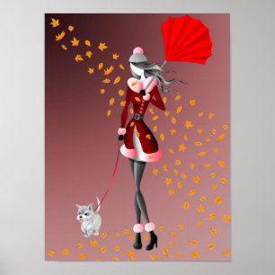 Niedliches WinterDuo Lady & Hunde Wandern im Herbs Poster