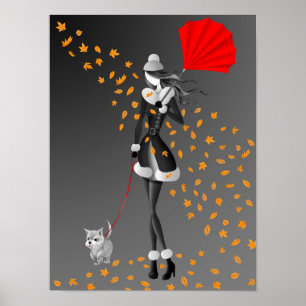 Niedliches WinterDuo Lady & Hunde Wandern im Herbs Poster