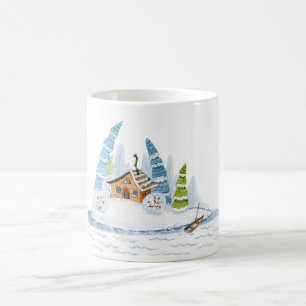 Niedliches Winterhaus Weihnachtswasserfarbe Kaffeetasse