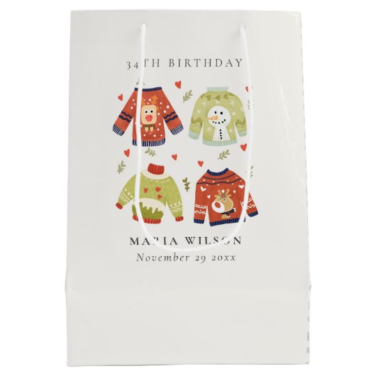 Niedliches Winterherz hässlich Pullover jedes Alte Mittlere Geschenktüte (Rückseite)