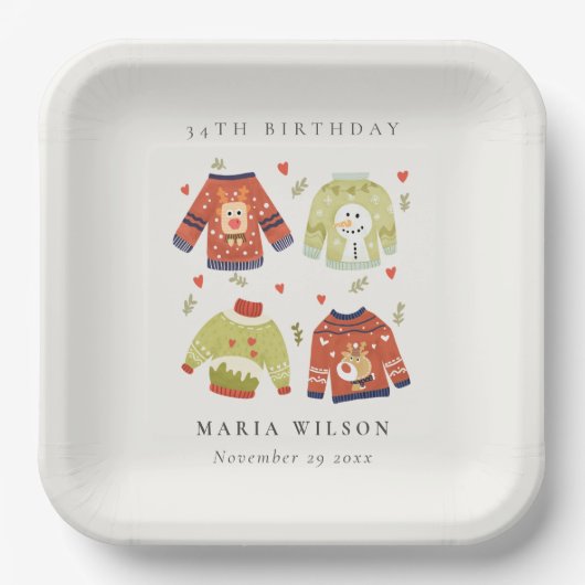 Niedliches Winterherz hässlich Pullover jedes Alte Pappteller (Vorderseite)