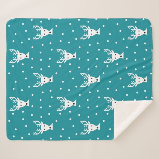 Niedliches Winterrentiermuster Blau Sherpa Blanket Sherpadecke (Vorderseite (Horizontal))