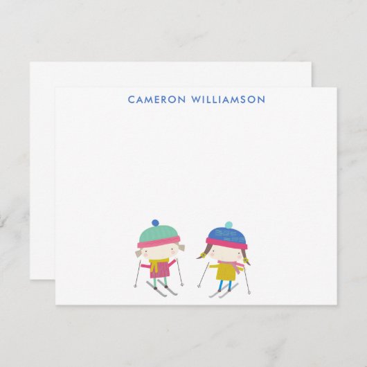 Niedliches Winterskifahren Kinder Personalisiert S Mitteilungskarte (Vorne/Hinten)