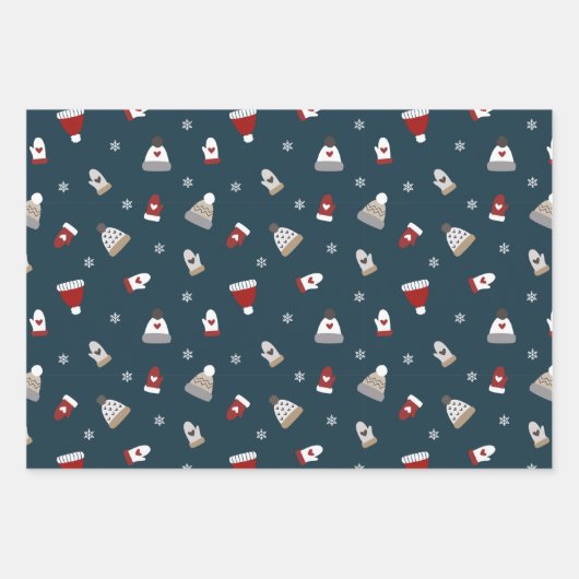 Niedliches Winterwolf-Hutmuster Geschenkpapier Set (Vorderseite 2)