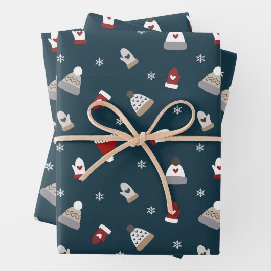Niedliches Winterwolf-Hutmuster Geschenkpapier Set (Beispiel)