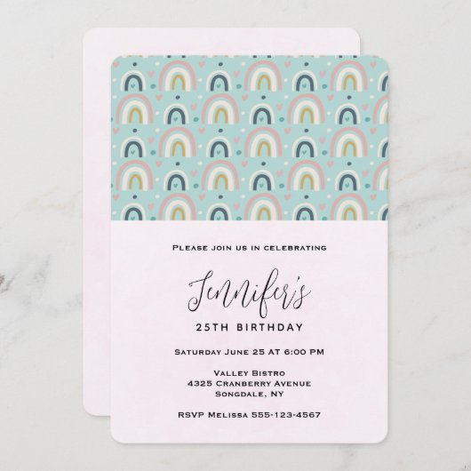 Niedliches Wirbelbandmuster Geburtstag Einladung (Vorne/Hinten)