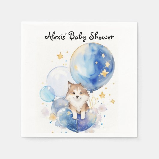 Niedliches Wolf Baby Showthema Serviette (Vorderseite)