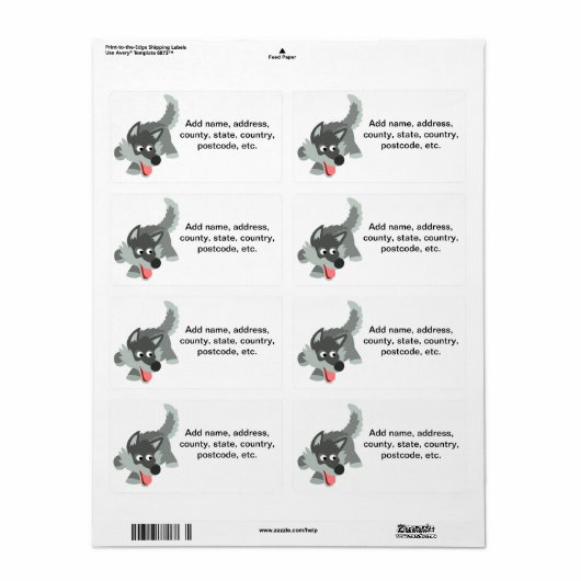 Niedliches Wölf-Versand-Label für Cartoon (Vorne)
