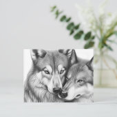 Niedliches Wolfstier in Liebe Herz Postkarte (Stehend Vorderseite)