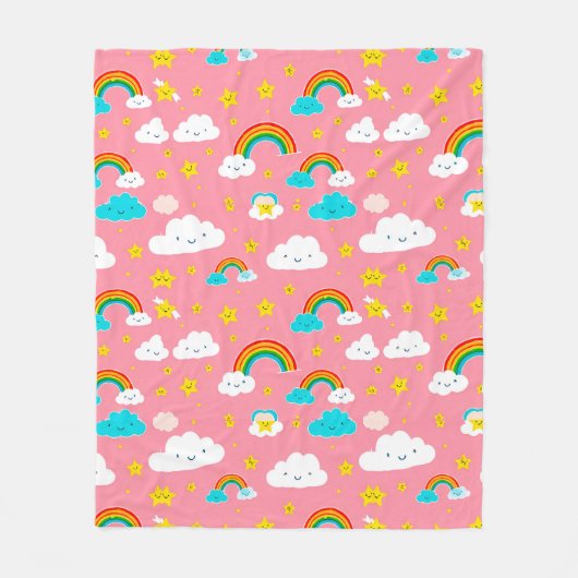 Niedliches Wolkenmuster mit Regenbogen Fleecedecke (Vorderseite)