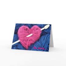 Niedliches Wollherz mit Stricknadel-Grußkarte