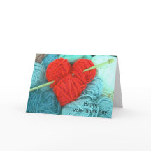 Niedliches Wollherz mit Stricknadel-Grußkarte