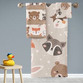Niedliches Woodland Animal Kids Pattern Bad Badhandtuch Set