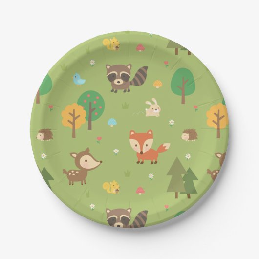 Niedliches Woodland Animal Muster Kinderdusche Par Pappteller (Vorderseite)
