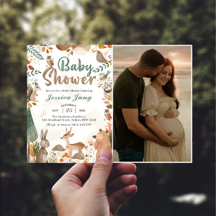 Niedliches Woodland Animals Baby Dusche Party Foto Einladung