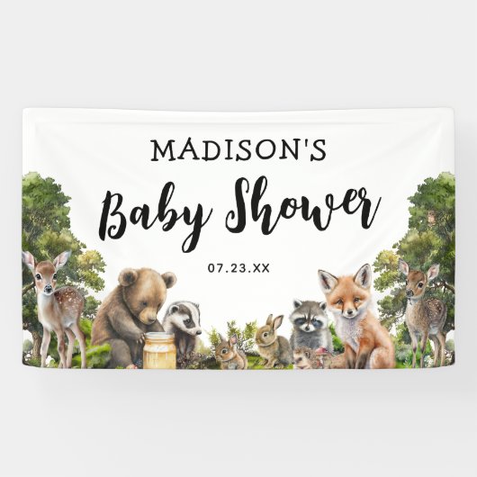 Niedliches Woodland Animals Kinderdusche Party Banner (Horizontal)