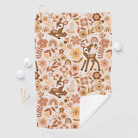 Niedliches Woodland Baby Deer Blumenmuster Golfhandtuch (Insitu)