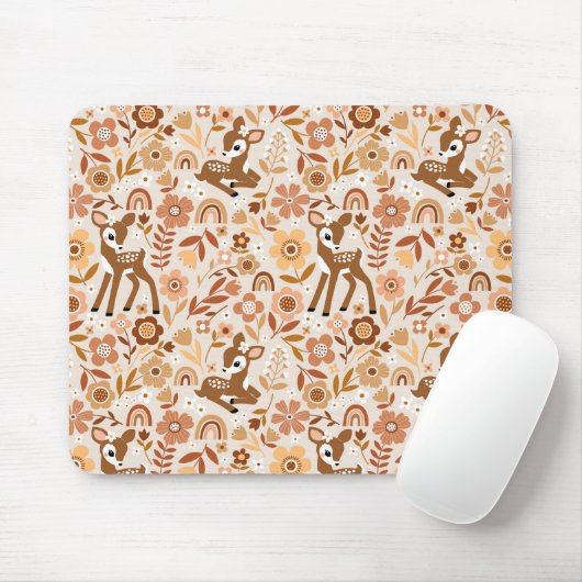 Niedliches Woodland Baby Deer Blumenmuster Mousepad (Mit Mouse)