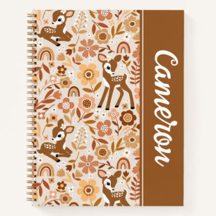 Niedliches Woodland Baby Deer Blumenmuster Notizblock