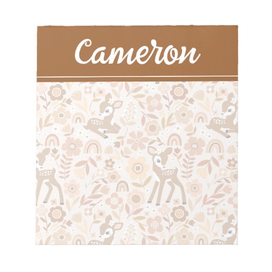 Niedliches Woodland Baby Deer Blumenmuster Notizblock (Vorderseite)