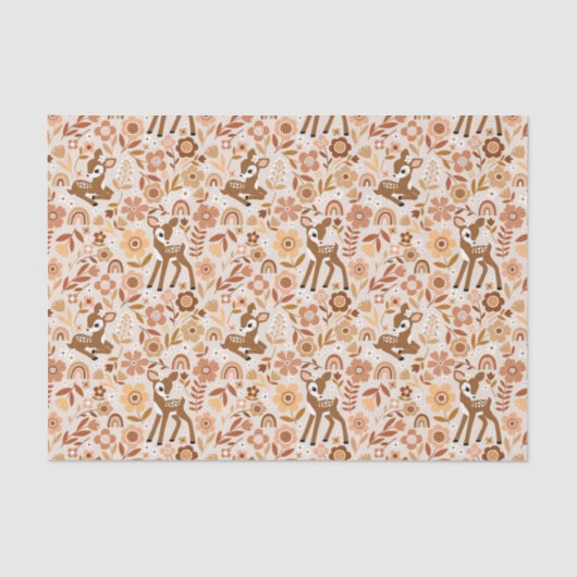Niedliches Woodland Baby Deer Blumenmuster Seidenpapier (Vorderseite)
