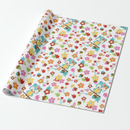 Niedliches Woodland Ewl & Blume Baby Girl Babydusc Geschenkpapier