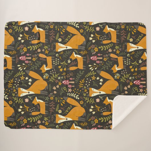 Niedliches Woodland Fox Muster Schlafzimmer oder K Sherpadecke (Vorderseite (Horizontal))
