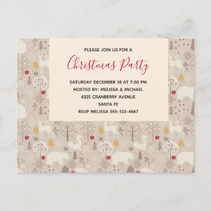 Niedliches Woodland Tiere Weihnachtsmuster Party Einladungspostkarte