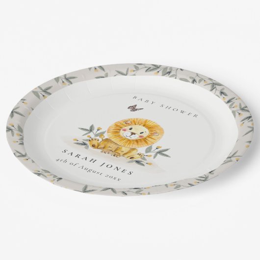 Niedliches Woodland Wasserfarbe Löwenfoliage Kinde Pappteller (Schrägansicht)