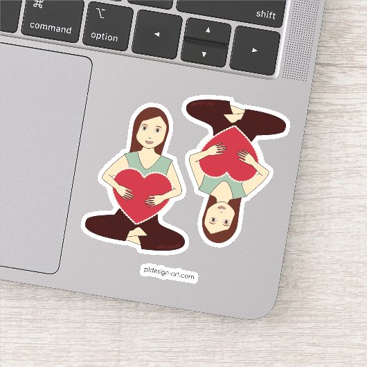 Niedliches Yoga Girl mit rotem Herzen Aufkleber (Detail)