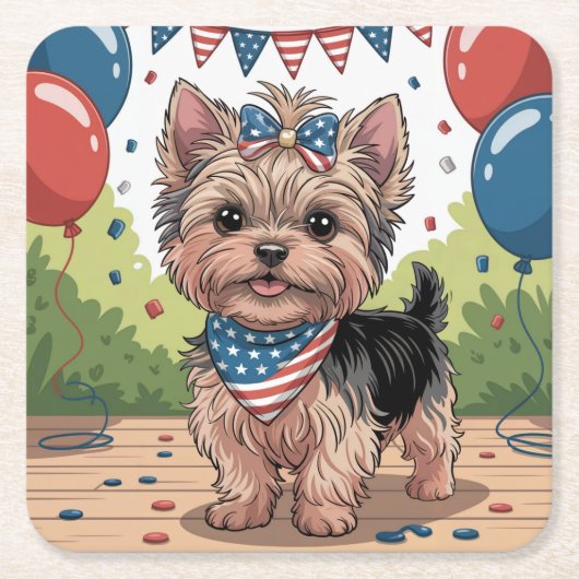 Niedliches Yorkie Independence Day Untersetzer Set (Vorderseite)