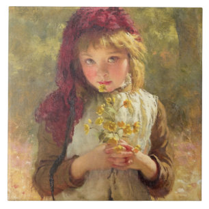 Niedliches Young Girl Holly Yellow Buttercup Blume Fliese