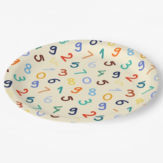 Niedliches Zahlenmuster Pappteller (Schrägansicht)