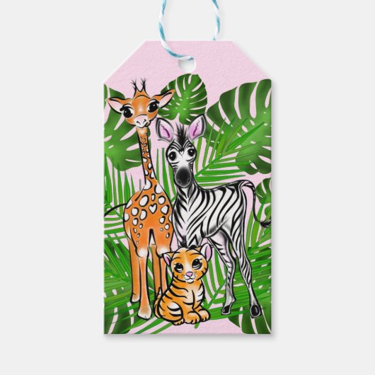 Niedliches Zebra-Giraffe-Dschungelmotiv Geschenkanhänger (Vorderseite)