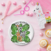 Niedliches Zebra-Giraffe-Dschungelmotiv Pappteller (Party)
