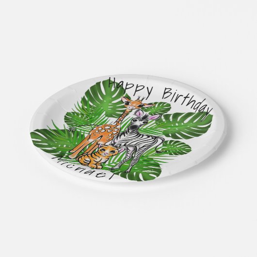 Niedliches Zebra-Giraffe-Dschungelmotiv Pappteller (Schrägansicht)